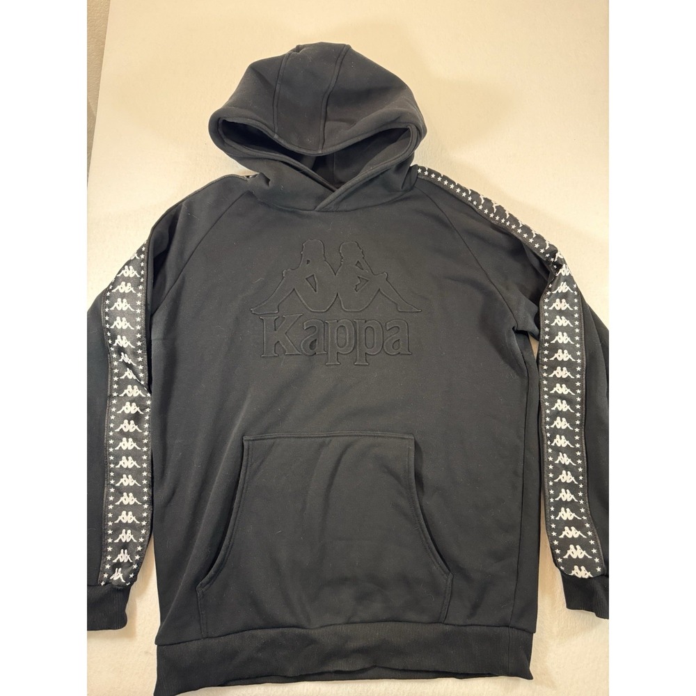 Kappa Mens Hoodie 2XL Black w/ Black Omini Logo White Trim Casual Outdoor